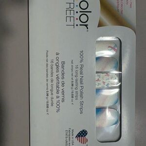 Color Street Pearl White Nail Strips with Blue and Floral Accents